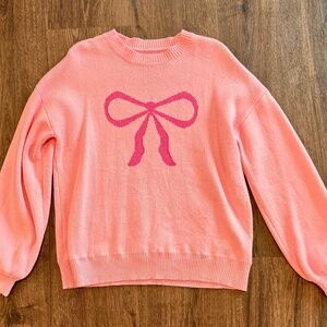 Women's Long Sleeve Oversized Pullover Bow Sweater - Pink - Size XL